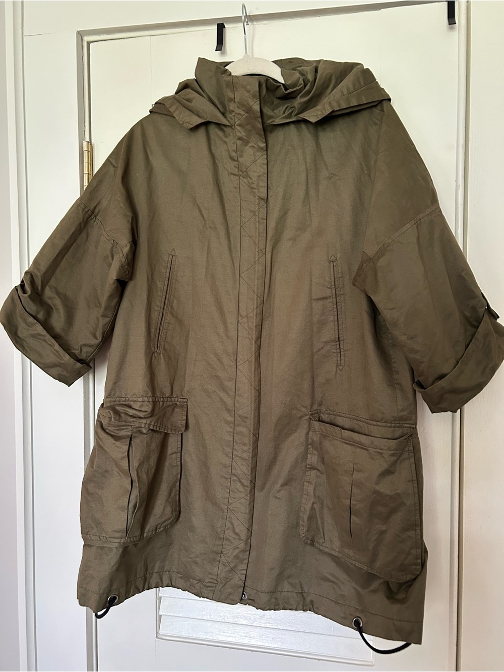 Zara Olive Green Hooded Utility Jacket